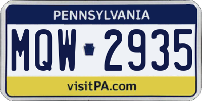 PA license plate MQW2935