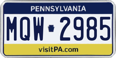 PA license plate MQW2985