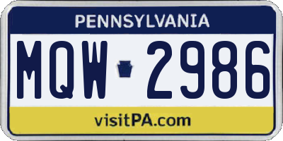 PA license plate MQW2986