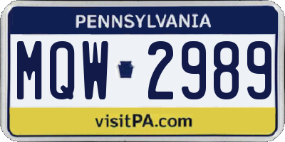 PA license plate MQW2989