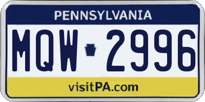 PA license plate MQW2996