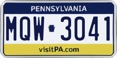 PA license plate MQW3041