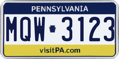 PA license plate MQW3123
