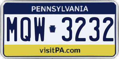 PA license plate MQW3232
