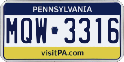 PA license plate MQW3316