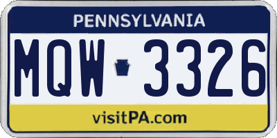 PA license plate MQW3326