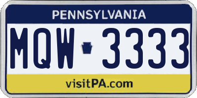 PA license plate MQW3333