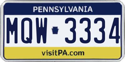 PA license plate MQW3334