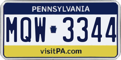 PA license plate MQW3344