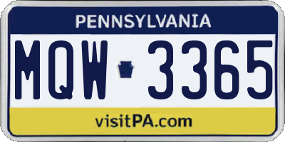 PA license plate MQW3365
