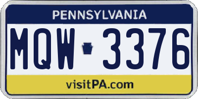 PA license plate MQW3376