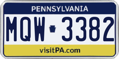 PA license plate MQW3382