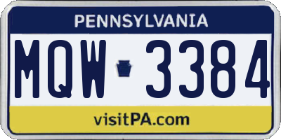 PA license plate MQW3384
