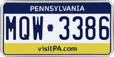 PA license plate MQW3386