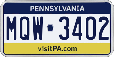 PA license plate MQW3402