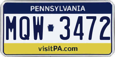 PA license plate MQW3472