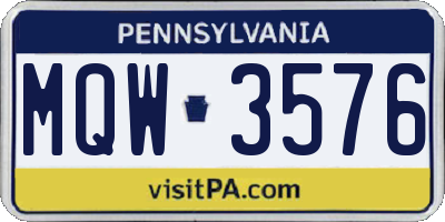 PA license plate MQW3576