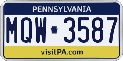 PA license plate MQW3587