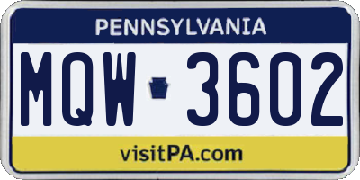 PA license plate MQW3602