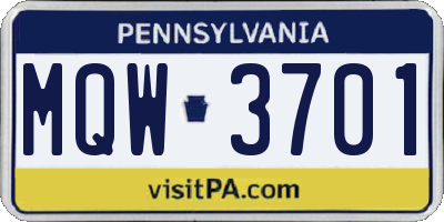 PA license plate MQW3701