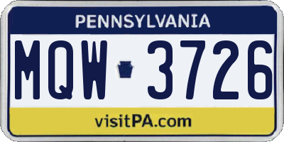 PA license plate MQW3726