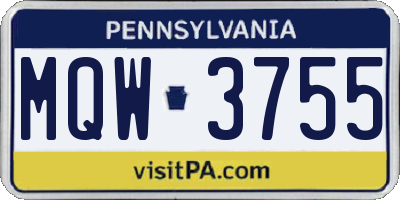 PA license plate MQW3755