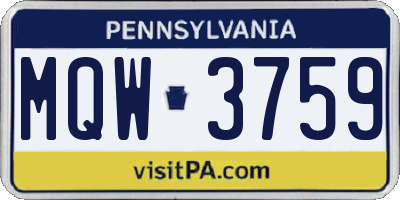 PA license plate MQW3759