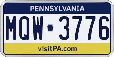 PA license plate MQW3776