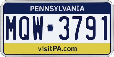 PA license plate MQW3791