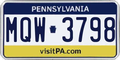 PA license plate MQW3798
