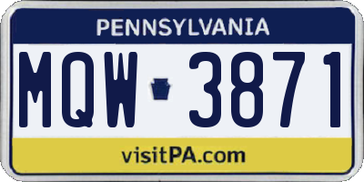 PA license plate MQW3871