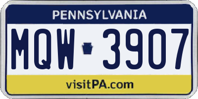 PA license plate MQW3907