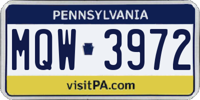 PA license plate MQW3972