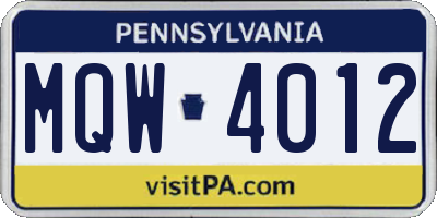 PA license plate MQW4012