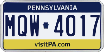 PA license plate MQW4017