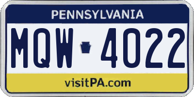 PA license plate MQW4022