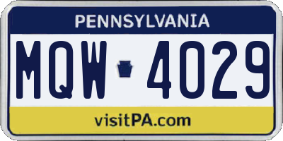 PA license plate MQW4029