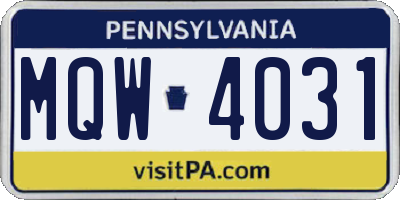 PA license plate MQW4031