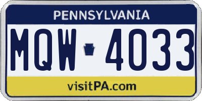 PA license plate MQW4033