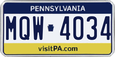 PA license plate MQW4034