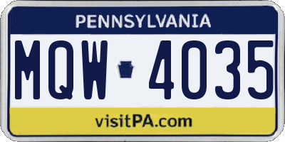 PA license plate MQW4035