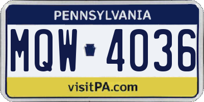 PA license plate MQW4036