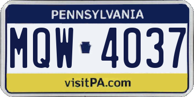 PA license plate MQW4037