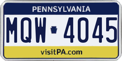 PA license plate MQW4045