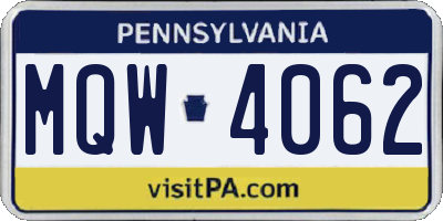 PA license plate MQW4062