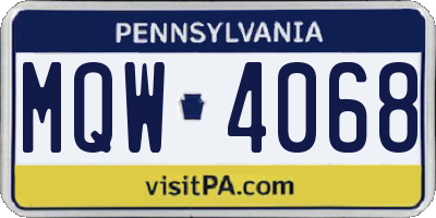 PA license plate MQW4068