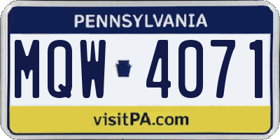 PA license plate MQW4071