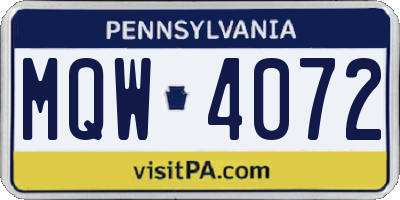 PA license plate MQW4072