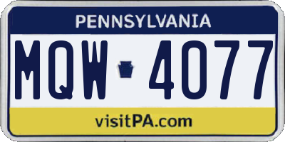 PA license plate MQW4077