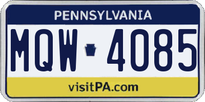 PA license plate MQW4085